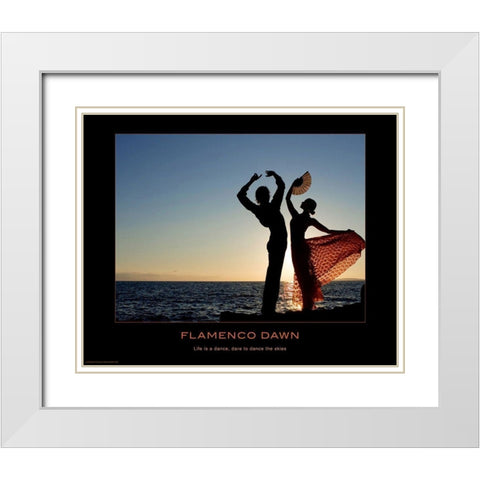 Flamenco Dawn White Modern Wood Framed Art Print with Double Matting by Anonymous