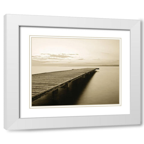 Old Wooden Pier White Modern Wood Framed Art Print with Double Matting by Anonymous