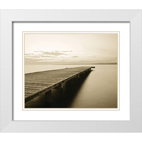 Old Wooden Pier White Modern Wood Framed Art Print with Double Matting by Anonymous