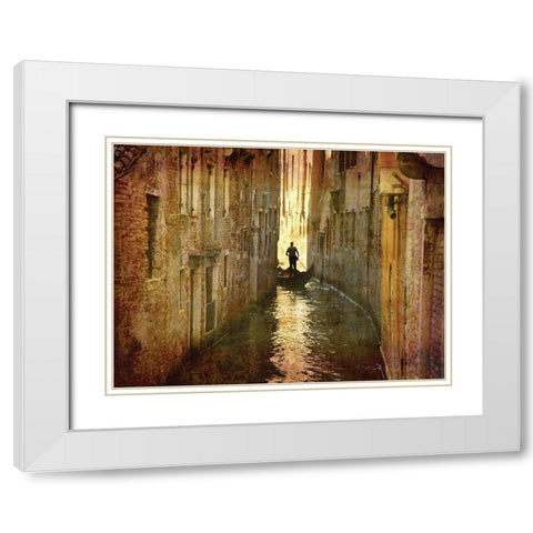 Vintage Gondolier White Modern Wood Framed Art Print with Double Matting by K. Nielsen