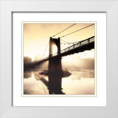 Footbridge in the Setting Sun White Modern Wood Framed Art Print with Double Matting by Frederic, P.