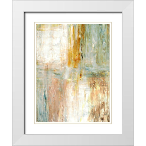 Teal and Green Abstract Painting White Modern Wood Framed Art Print with Double Matting by Tice, C.