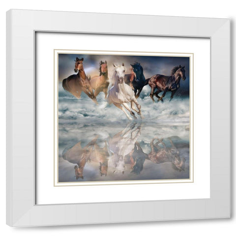 Herd Run White Modern Wood Framed Art Print with Double Matting by Svetlana