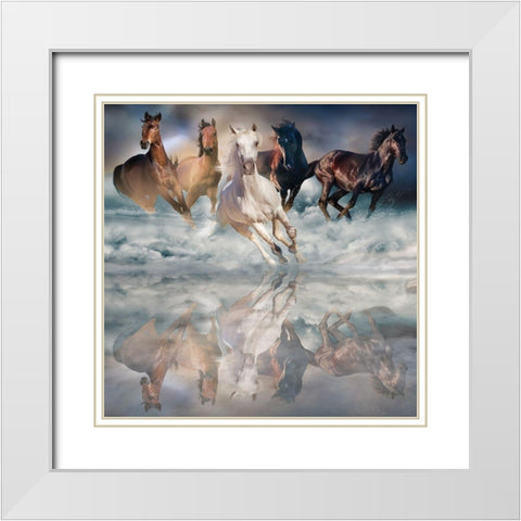 Herd Run White Modern Wood Framed Art Print with Double Matting by Svetlana