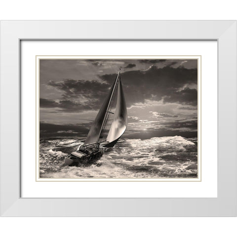 Sunrise Sail White Modern Wood Framed Art Print with Double Matting by Anonymous