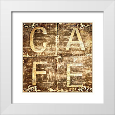 Cafe Sign White Modern Wood Framed Art Print with Double Matting by Molcan, M.