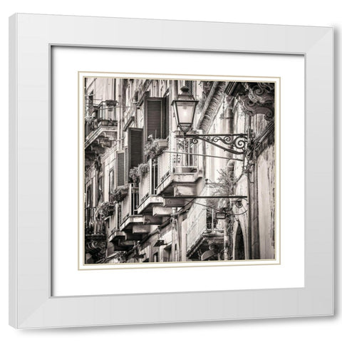 Mediterranean Street Scene White Modern Wood Framed Art Print with Double Matting by Molcan, M.