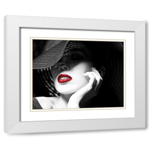 Ruby Lips II White Modern Wood Framed Art Print with Double Matting by Anonymous
