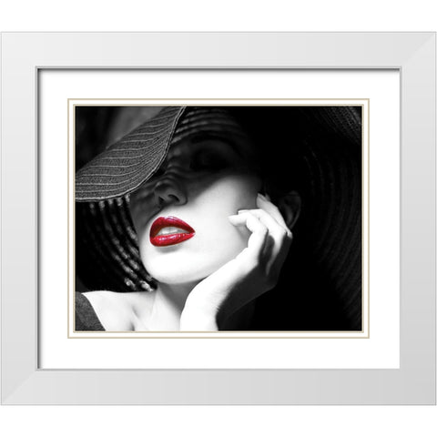 Ruby Lips II White Modern Wood Framed Art Print with Double Matting by Anonymous