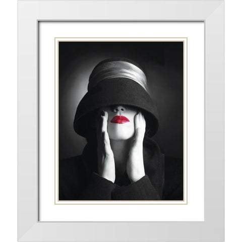 Ruby Lips III White Modern Wood Framed Art Print with Double Matting by Anonymous