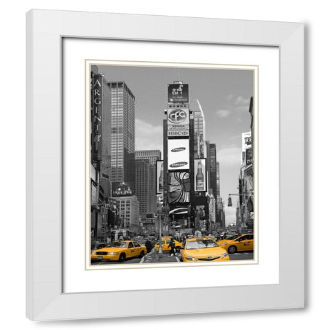 Yellow Cabs at Times Square North White Modern Wood Framed Art Print with Double Matting by Maloratsky, Igor