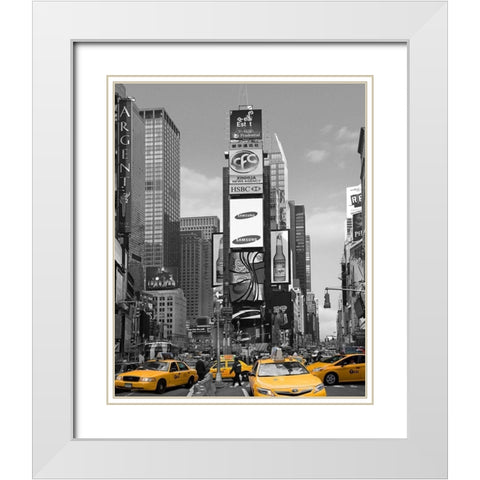 Yellow Cabs at Times Square North White Modern Wood Framed Art Print with Double Matting by Maloratsky, Igor