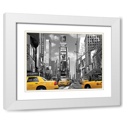 Yellow Cabs, Times Square White Modern Wood Framed Art Print with Double Matting by Maloratsky, Igor