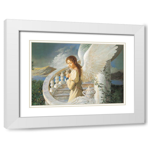 Angel on Stairway White Modern Wood Framed Art Print with Double Matting by Unknown