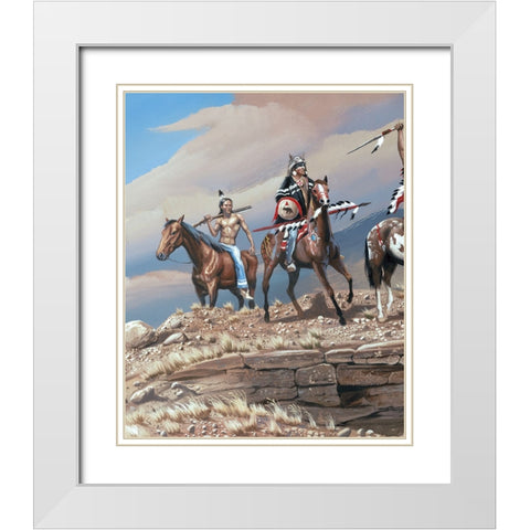 War Party II White Modern Wood Framed Art Print with Double Matting by Unknown