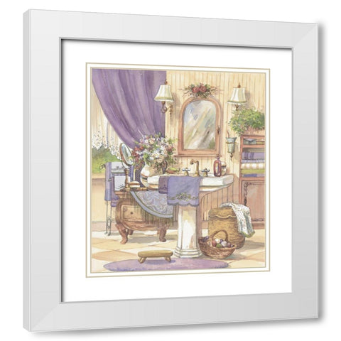 Victorian Bathroom II White Modern Wood Framed Art Print with Double Matting by Unknown