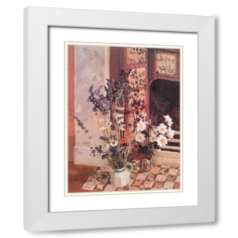 Moroccan Floral White Modern Wood Framed Art Print with Double Matting by Unknown