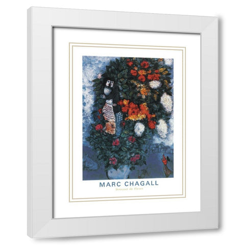 Bouquet White Modern Wood Framed Art Print with Double Matting by Chagall