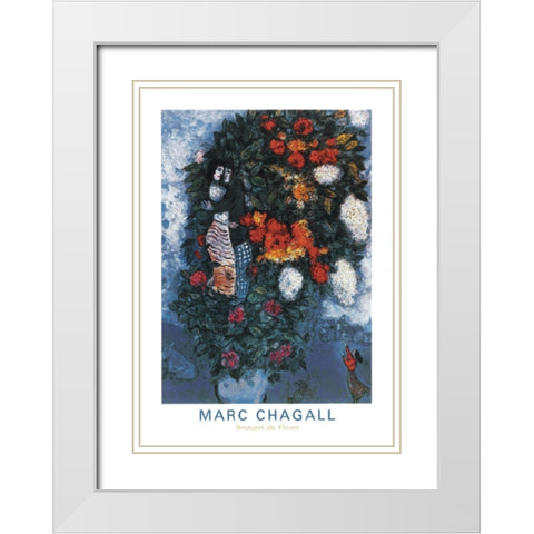 Bouquet White Modern Wood Framed Art Print with Double Matting by Chagall