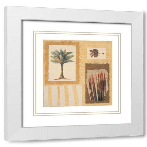 Palm Collage I White Modern Wood Framed Art Print with Double Matting by Unknown