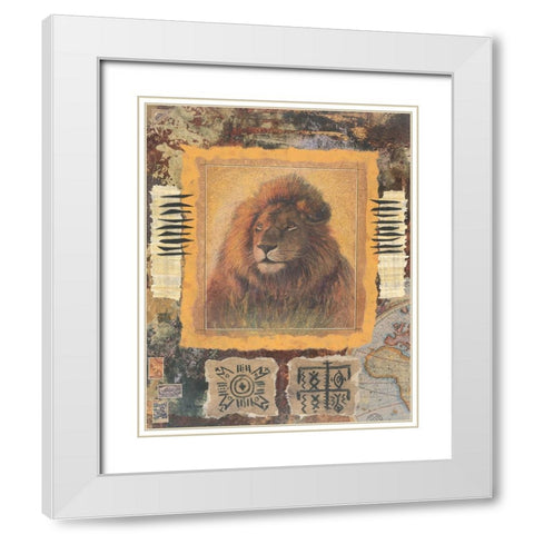 Lion Stamp White Modern Wood Framed Art Print with Double Matting by Unknown