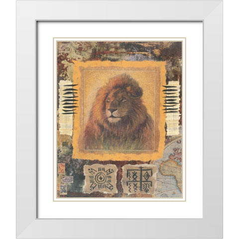 Lion Stamp White Modern Wood Framed Art Print with Double Matting by Unknown