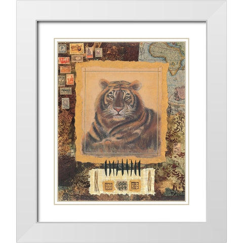 Tiger Stamp White Modern Wood Framed Art Print with Double Matting by Unknown
