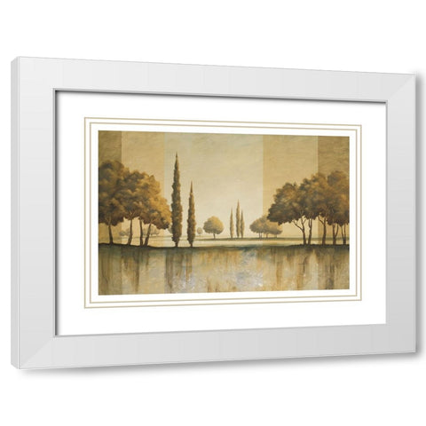 Golden Trees White Modern Wood Framed Art Print with Double Matting by Unknown