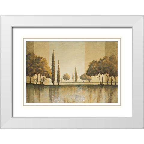 Golden Trees White Modern Wood Framed Art Print with Double Matting by Unknown