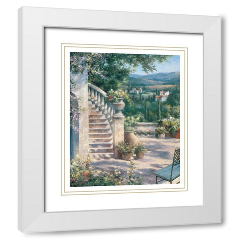 Toscany Staircase White Modern Wood Framed Art Print with Double Matting by Unknown