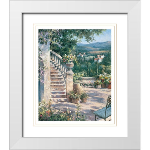 Toscany Staircase White Modern Wood Framed Art Print with Double Matting by Unknown