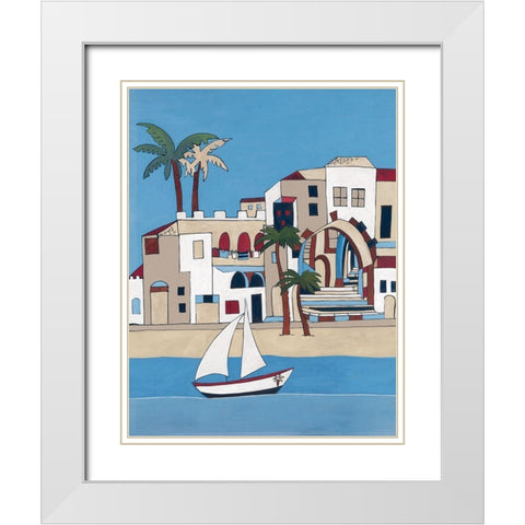 Seaside Village II White Modern Wood Framed Art Print with Double Matting by Unknown