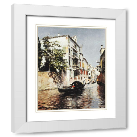 venetian Gondola White Modern Wood Framed Art Print with Double Matting by Unknown