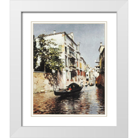 venetian Gondola White Modern Wood Framed Art Print with Double Matting by Unknown