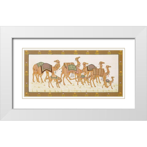 Camels Panel White Modern Wood Framed Art Print with Double Matting by Unknown