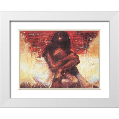 Abstract Embrace White Modern Wood Framed Art Print with Double Matting by Unknown