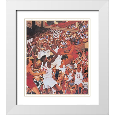 Basketball Dunk White Modern Wood Framed Art Print with Double Matting by Unknown