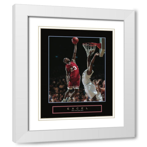 Excel - Basketball White Modern Wood Framed Art Print with Double Matting by Frontline