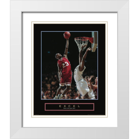 Excel - Basketball White Modern Wood Framed Art Print with Double Matting by Frontline