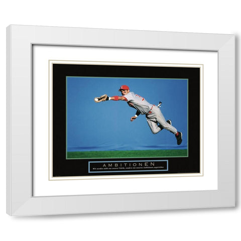 Ambitionen - Baseball White Modern Wood Framed Art Print with Double Matting by Frontline