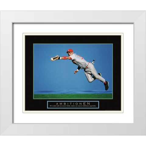 Ambitionen - Baseball White Modern Wood Framed Art Print with Double Matting by Frontline