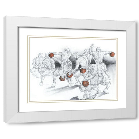 Basketball Study White Modern Wood Framed Art Print with Double Matting by Unknown
