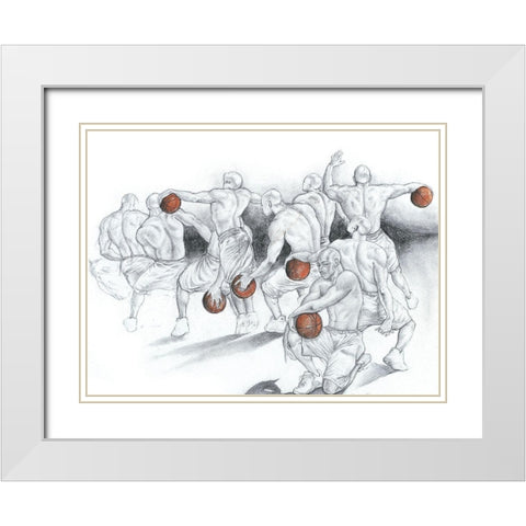 Basketball Study White Modern Wood Framed Art Print with Double Matting by Unknown