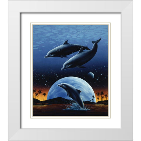 Porpoise and Moon I White Modern Wood Framed Art Print with Double Matting by Unknown