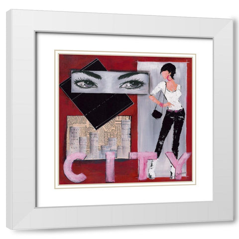 CIty I White Modern Wood Framed Art Print with Double Matting by Johanna