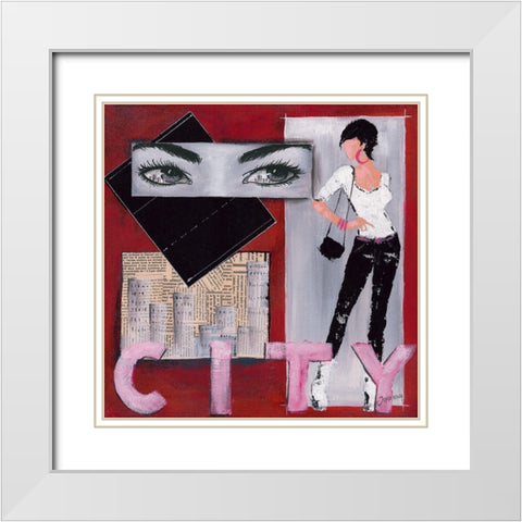 CIty I White Modern Wood Framed Art Print with Double Matting by Johanna