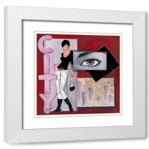 CIty II White Modern Wood Framed Art Print with Double Matting by Johanna