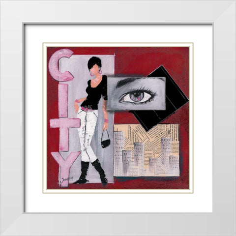 CIty II White Modern Wood Framed Art Print with Double Matting by Johanna