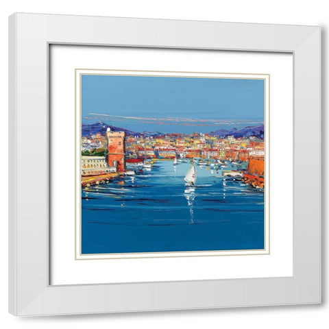 Vieux port de Marseille White Modern Wood Framed Art Print with Double Matting by Corbiere