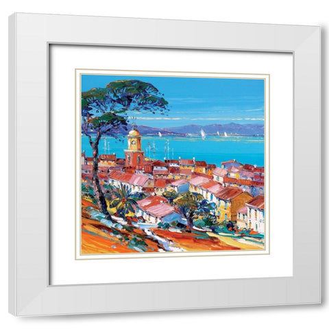St. Tropez II White Modern Wood Framed Art Print with Double Matting by Corbiere